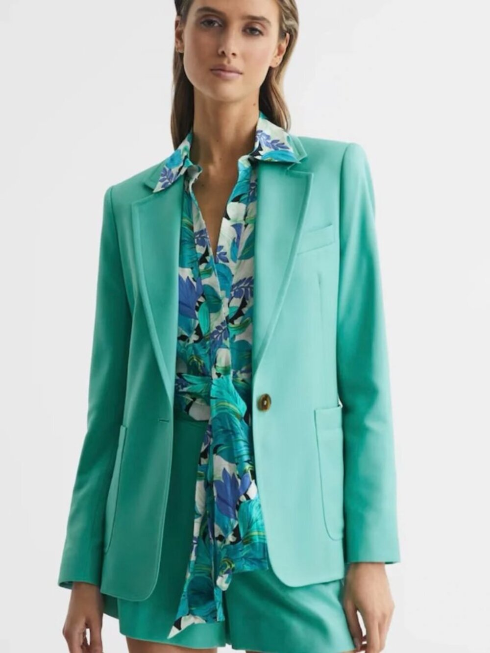 REISS Ember Tailored Single Breasted Blazer in Green - Size US 4 / UK 8 - NWT